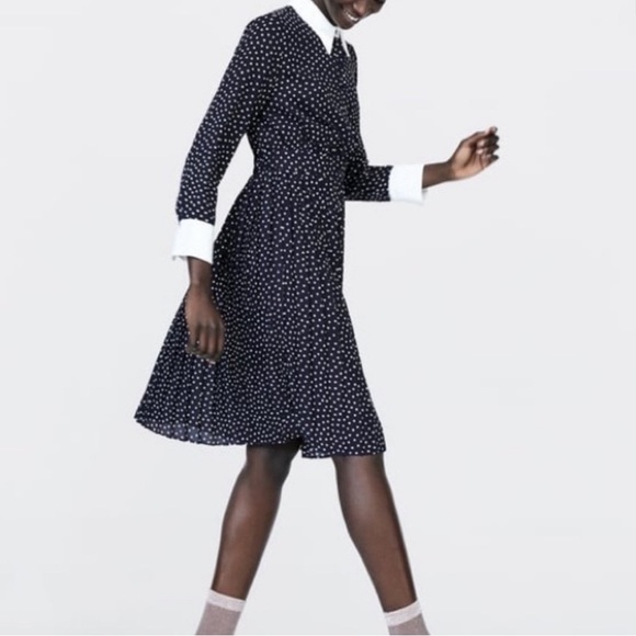 Zara polka dot dress w collar size small never worn black&white polka dot dress - Picture 1 of 1
